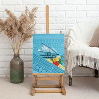 Personalised Bula Vinaka Fiji Drua Canvas Wall Art Fijian Traditional Canoe Tapa Cloth Blue LT14 - Polynesian Pride