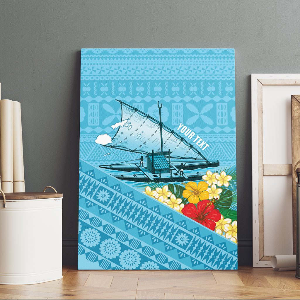 Personalised Bula Vinaka Fiji Drua Canvas Wall Art Fijian Traditional Canoe Tapa Cloth Blue LT14 - Polynesian Pride