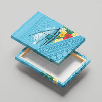Personalised Bula Vinaka Fiji Drua Canvas Wall Art Fijian Traditional Canoe Tapa Cloth Blue LT14 - Polynesian Pride