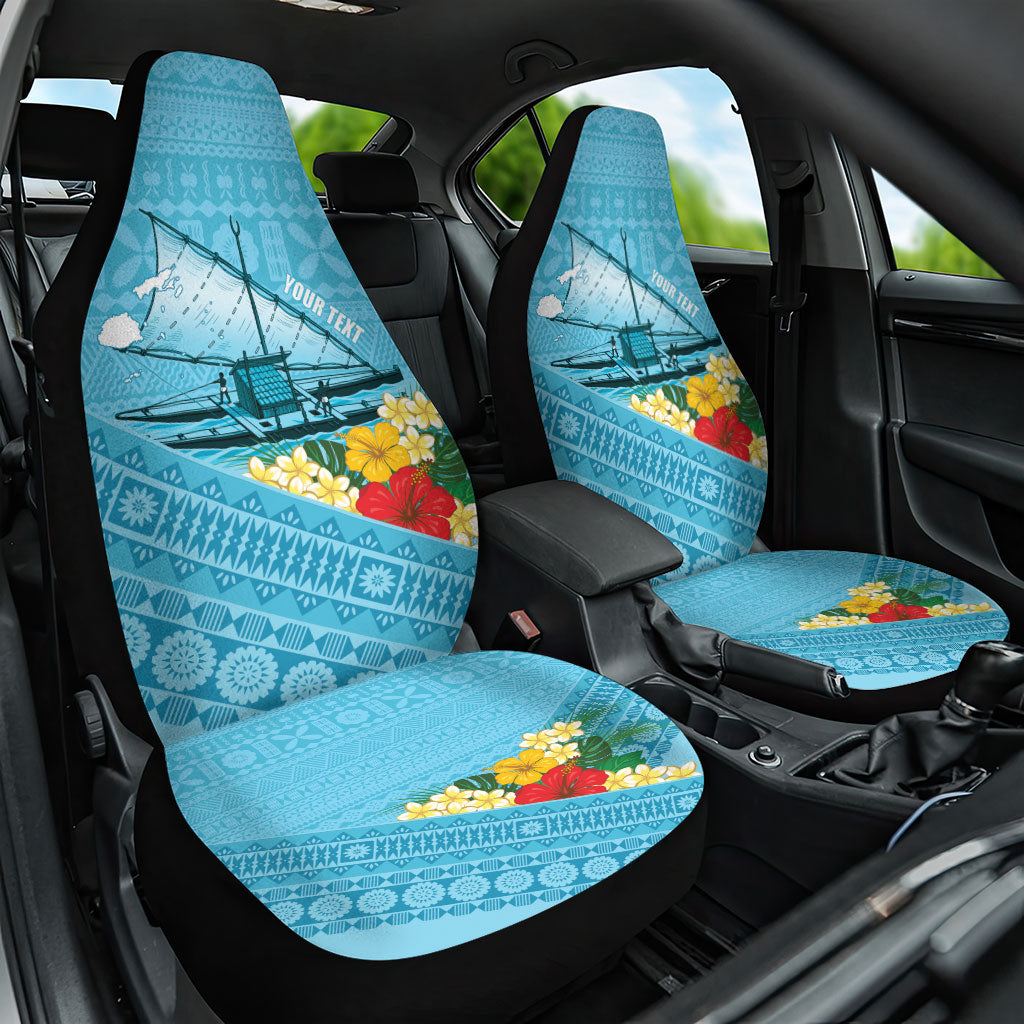 Personalised Bula Vinaka Fiji Drua Car Seat Cover Fijian Traditional Canoe Tapa Cloth Blue