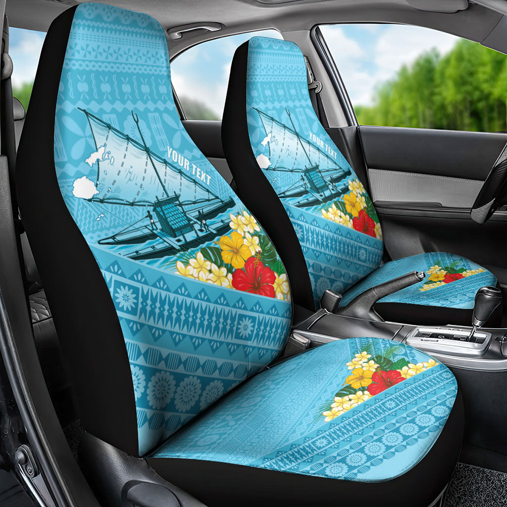 Personalised Bula Vinaka Fiji Drua Car Seat Cover Fijian Traditional Canoe Tapa Cloth Blue LT14 - Polynesian Pride