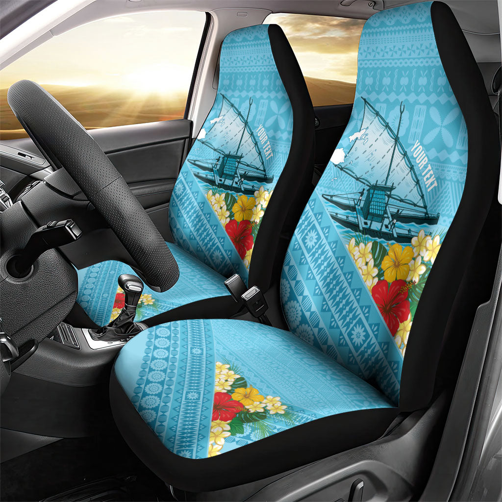 Personalised Bula Vinaka Fiji Drua Car Seat Cover Fijian Traditional Canoe Tapa Cloth Blue LT14 - Polynesian Pride