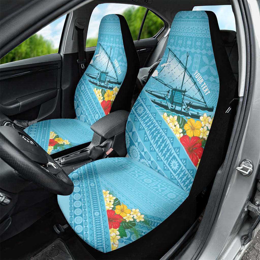 Personalised Bula Vinaka Fiji Drua Car Seat Cover Fijian Traditional Canoe Tapa Cloth Blue LT14 - Polynesian Pride
