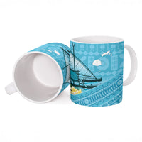 Personalised Bula Vinaka Fiji Drua Ceramic Mug Fijian Traditional Canoe Tapa Cloth Blue LT14 - Polynesian Pride