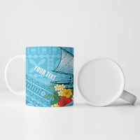Personalised Bula Vinaka Fiji Drua Ceramic Mug Fijian Traditional Canoe Tapa Cloth Blue LT14 - Polynesian Pride