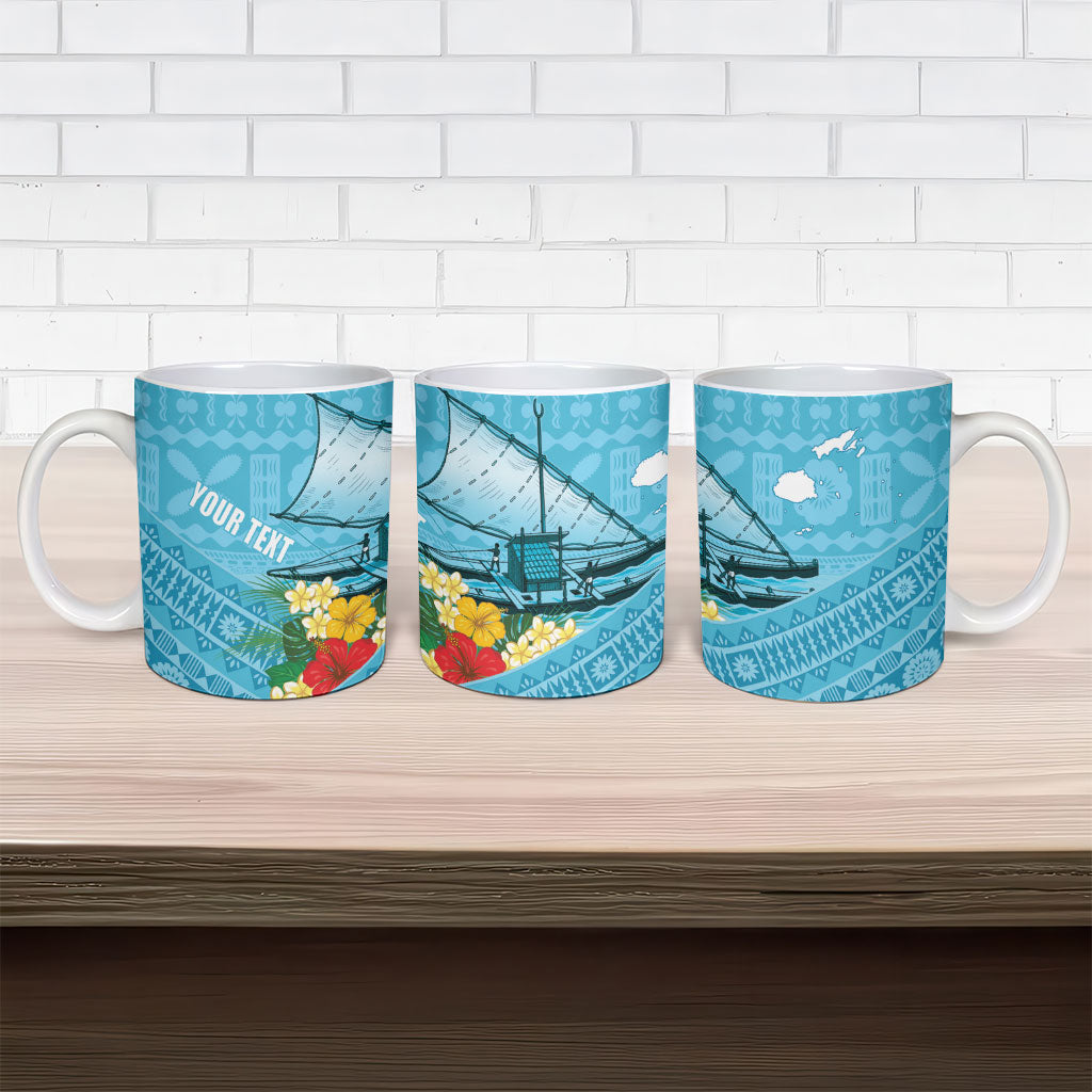 Personalised Bula Vinaka Fiji Drua Ceramic Mug Fijian Traditional Canoe Tapa Cloth Blue LT14 - Polynesian Pride