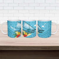 Personalised Bula Vinaka Fiji Drua Ceramic Mug Fijian Traditional Canoe Tapa Cloth Blue LT14 - Polynesian Pride