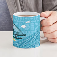 Personalised Bula Vinaka Fiji Drua Ceramic Mug Fijian Traditional Canoe Tapa Cloth Blue LT14 - Polynesian Pride