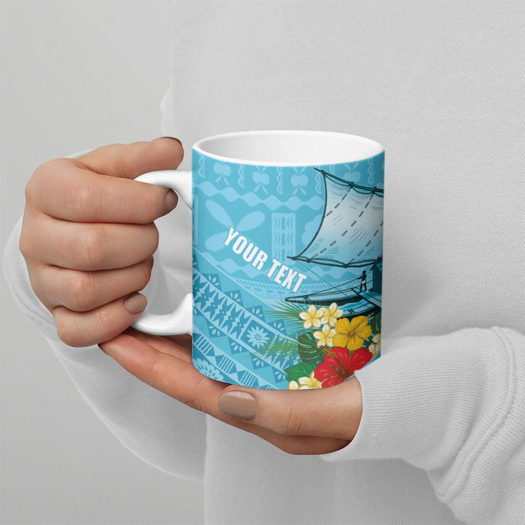 Personalised Bula Vinaka Fiji Drua Ceramic Mug Fijian Traditional Canoe Tapa Cloth Blue LT14 - Polynesian Pride