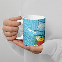 Personalised Bula Vinaka Fiji Drua Ceramic Mug Fijian Traditional Canoe Tapa Cloth Blue LT14 - Polynesian Pride