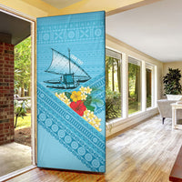 Personalised Bula Vinaka Fiji Drua Door Cover Fijian Traditional Canoe Tapa Cloth Blue LT14 - Polynesian Pride