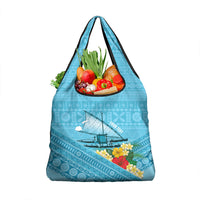 Personalised Bula Vinaka Fiji Drua Grocery Bag Fijian Traditional Canoe Tapa Cloth Blue LT14 1-pack One Size Blue - Polynesian Pride
