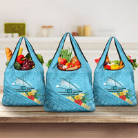 Personalised Bula Vinaka Fiji Drua Grocery Bag Fijian Traditional Canoe Tapa Cloth Blue LT14 3-pack One Size Blue - Polynesian Pride