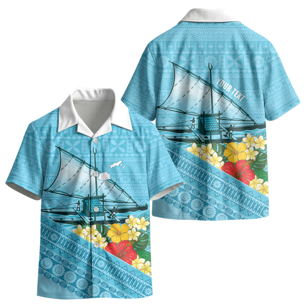 Personalised Bula Vinaka Fiji Drua Kid Hawaiian Shirt Fijian Traditional Canoe Tapa Cloth Blue LT14 - Polynesian Pride