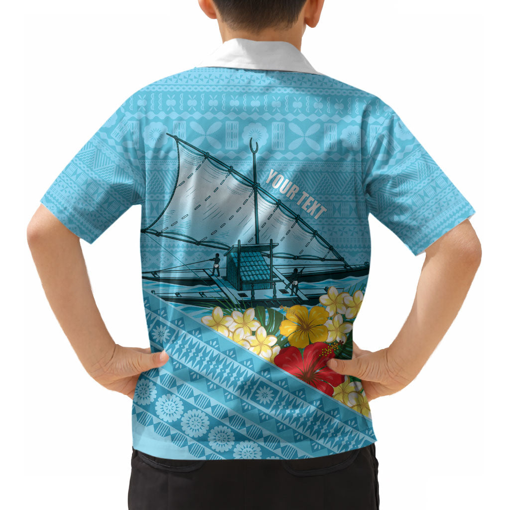 Personalised Bula Vinaka Fiji Drua Kid Hawaiian Shirt Fijian Traditional Canoe Tapa Cloth Blue LT14 - Polynesian Pride