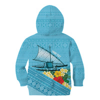 Personalised Bula Vinaka Fiji Drua Kid Hoodie Fijian Traditional Canoe Tapa Cloth Blue LT14 - Polynesian Pride