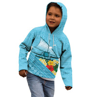 Personalised Bula Vinaka Fiji Drua Kid Hoodie Fijian Traditional Canoe Tapa Cloth Blue LT14 - Polynesian Pride