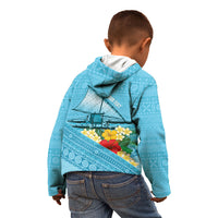 Personalised Bula Vinaka Fiji Drua Kid Hoodie Fijian Traditional Canoe Tapa Cloth Blue LT14 - Polynesian Pride
