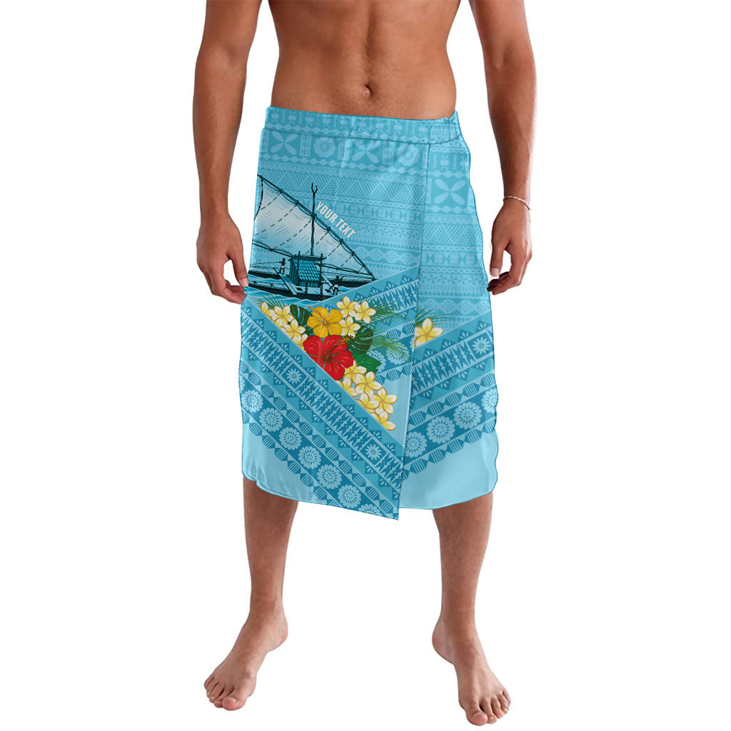 Personalised Bula Vinaka Fiji Drua Lavalava Fijian Traditional Canoe Tapa Cloth Blue
