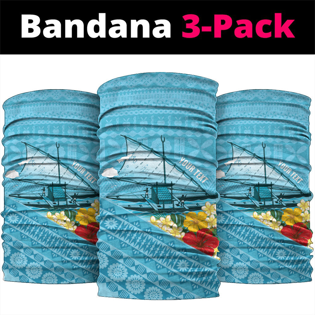 Personalised Bula Vinaka Fiji Drua Neck Gaiter Fijian Traditional Canoe Tapa Cloth Blue