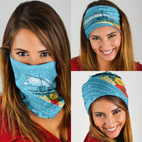 Personalised Bula Vinaka Fiji Drua Neck Gaiter Fijian Traditional Canoe Tapa Cloth Blue LT14 - Polynesian Pride