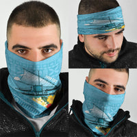 Personalised Bula Vinaka Fiji Drua Neck Gaiter Fijian Traditional Canoe Tapa Cloth Blue LT14 - Polynesian Pride