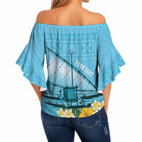 Personalised Bula Vinaka Fiji Drua Off Shoulder Wrap Waist Top Fijian Traditional Canoe Tapa Cloth Blue LT14 - Polynesian Pride