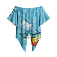 Personalised Bula Vinaka Fiji Drua Off Shoulder Wrap Waist Top Fijian Traditional Canoe Tapa Cloth Blue LT14 - Polynesian Pride