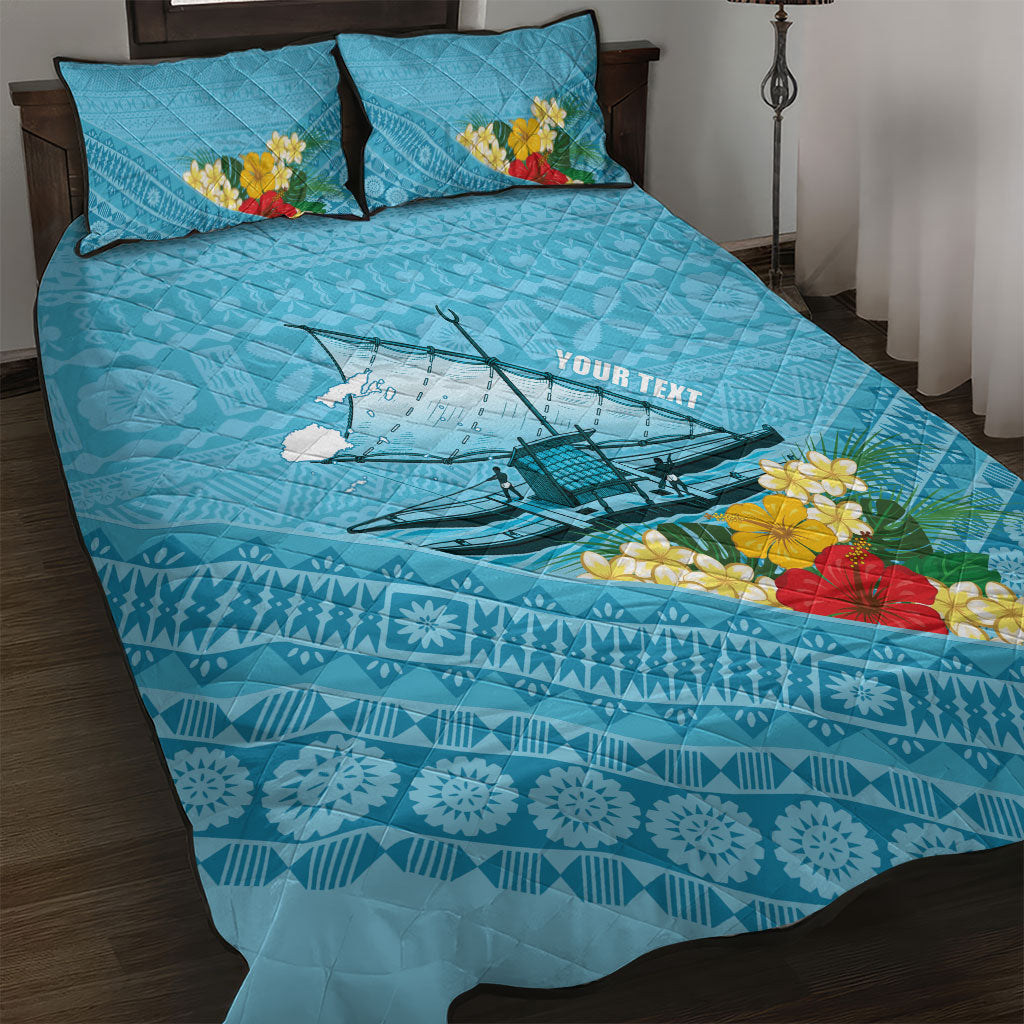 Personalised Bula Vinaka Fiji Drua Quilt Bed Set Fijian Traditional Canoe Tapa Cloth Blue LT14 Blue - Polynesian Pride
