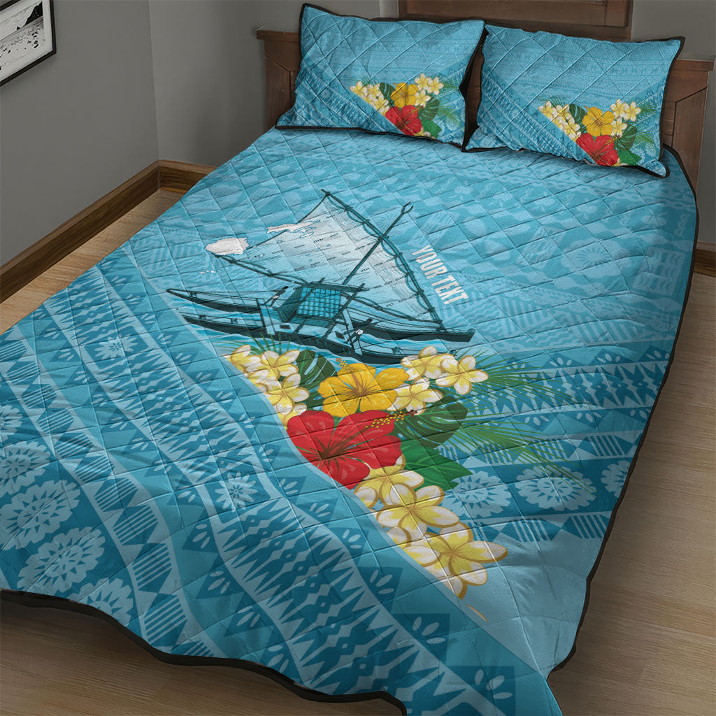 Personalised Bula Vinaka Fiji Drua Quilt Bed Set Fijian Traditional Canoe Tapa Cloth Blue LT14 - Polynesian Pride