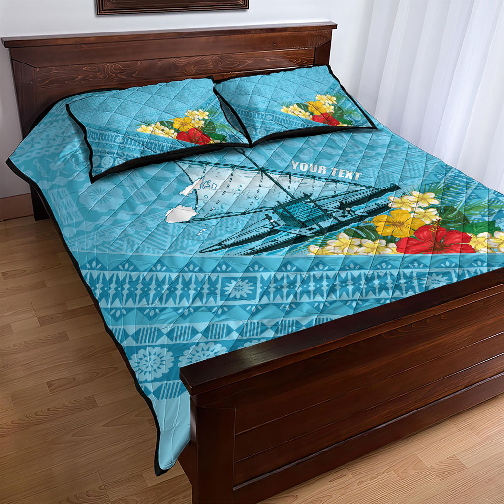 Personalised Bula Vinaka Fiji Drua Quilt Bed Set Fijian Traditional Canoe Tapa Cloth Blue LT14 - Polynesian Pride