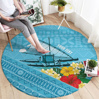 Personalised Bula Vinaka Fiji Drua Round Carpet Fijian Traditional Canoe Tapa Cloth Blue LT14 - Polynesian Pride