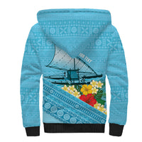 Personalised Bula Vinaka Fiji Drua Sherpa Hoodie Fijian Traditional Canoe Tapa Cloth Blue LT14 - Polynesian Pride