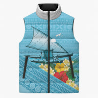 Personalised Bula Vinaka Fiji Drua Sleeveless Puffer Jacket Fijian Traditional Canoe Tapa Cloth Blue LT14 Unisex Blue - Polynesian Pride