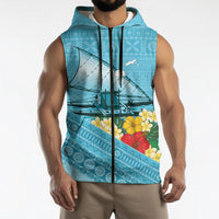 Personalised Bula Vinaka Fiji Drua Sleeveless Zip Hoodie Fijian Traditional Canoe Tapa Cloth Blue LT14 - Polynesian Pride