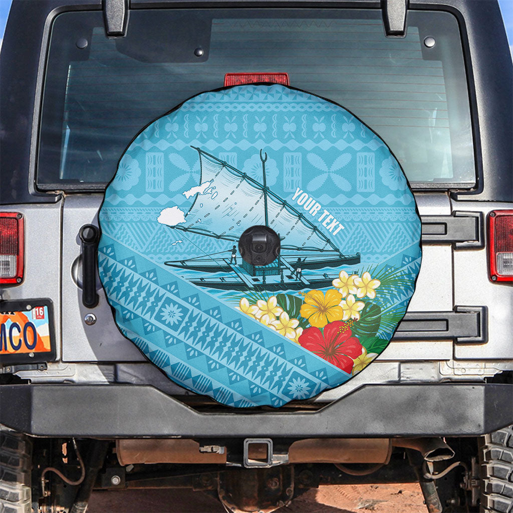 Personalised Bula Vinaka Fiji Drua Spare Tire Cover Fijian Traditional Canoe Tapa Cloth Blue LT14 Blue - Polynesian Pride