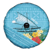 Personalised Bula Vinaka Fiji Drua Spare Tire Cover Fijian Traditional Canoe Tapa Cloth Blue LT14 - Polynesian Pride