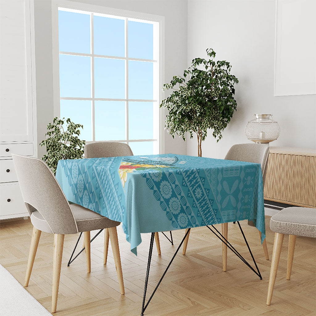 Personalised Bula Vinaka Fiji Drua Tablecloth Fijian Traditional Canoe Tapa Cloth Blue LT14 - Polynesian Pride