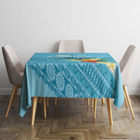 Personalised Bula Vinaka Fiji Drua Tablecloth Fijian Traditional Canoe Tapa Cloth Blue LT14 - Polynesian Pride