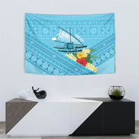 Personalised Bula Vinaka Fiji Drua Tapestry Fijian Traditional Canoe Tapa Cloth Blue LT14 - Polynesian Pride