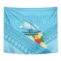Personalised Bula Vinaka Fiji Drua Tapestry Fijian Traditional Canoe Tapa Cloth Blue LT14 - Polynesian Pride