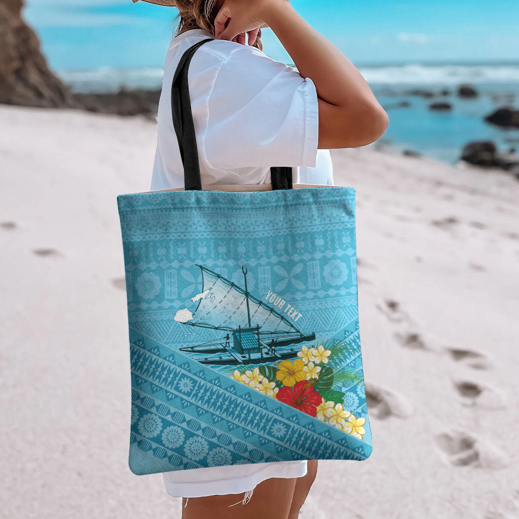 Personalised Bula Vinaka Fiji Drua Tote Bag Fijian Traditional Canoe Tapa Cloth Blue LT14 - Polynesian Pride
