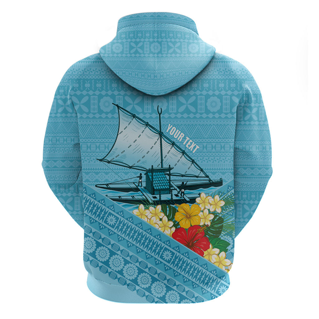 Personalised Bula Vinaka Fiji Drua Zip Hoodie Fijian Traditional Canoe Tapa Cloth Blue LT14 - Polynesian Pride