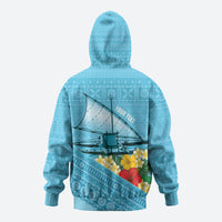 Personalised Bula Vinaka Fiji Drua Zip Hoodie Fijian Traditional Canoe Tapa Cloth Blue LT14 - Polynesian Pride