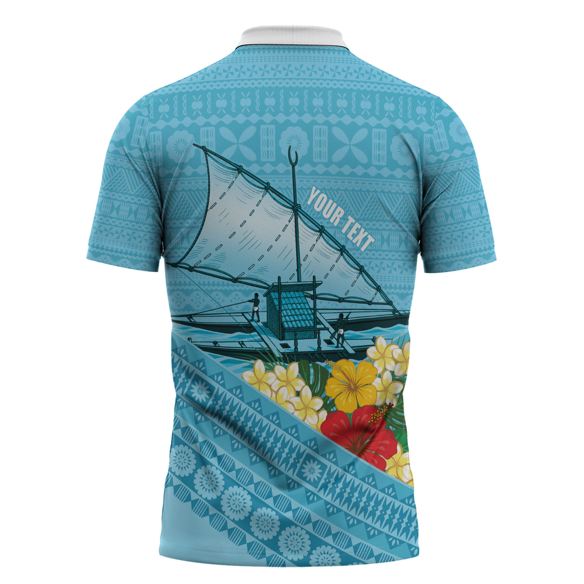 Personalised Bula Vinaka Fiji Drua Zipper Polo Shirt Fijian Traditional Canoe Tapa Cloth Blue LT14 - Polynesian Pride