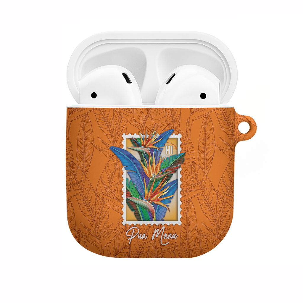 Aloha Hawaii Pua Manu AirPods Case Hawaiian Bird of Paradise Flowers Stylized Stamp