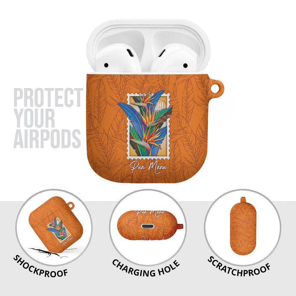 Aloha Hawaii Pua Manu AirPods Case Hawaiian Bird of Paradise Flowers Stylized Stamp LT14 - Polynesian Pride