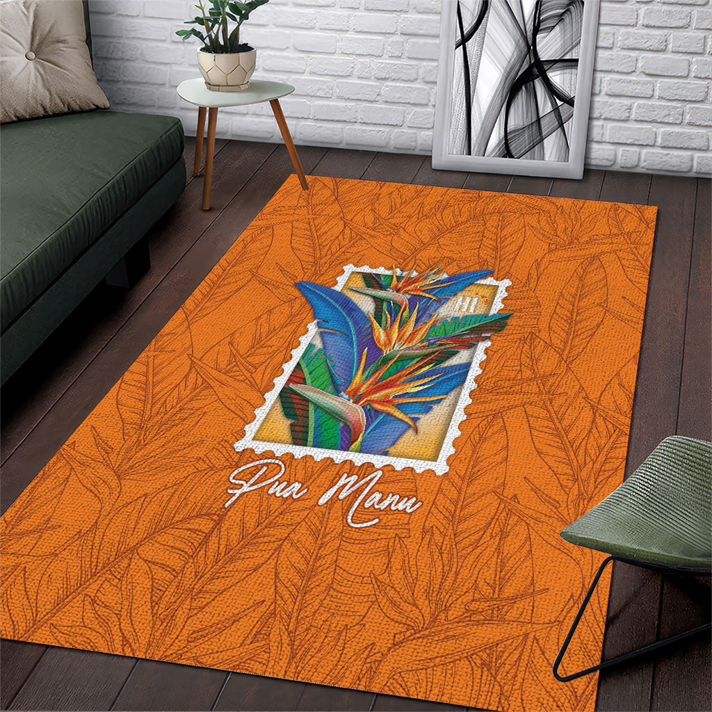 Aloha Hawaii Pua Manu Area Rug Hawaiian Bird of Paradise Flowers Stylized Stamp