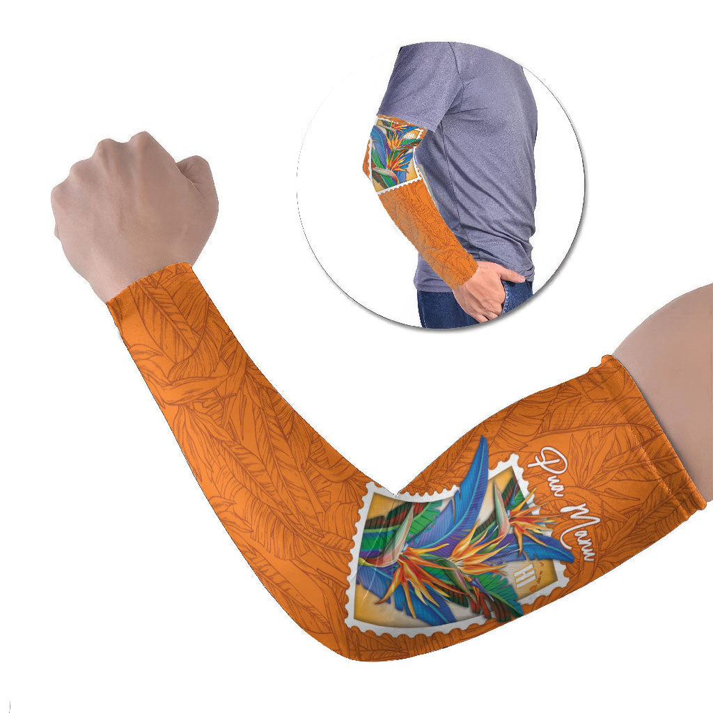 Aloha Hawaii Pua Manu Arm Sleeves Hawaiian Bird of Paradise Flowers Stylized Stamp