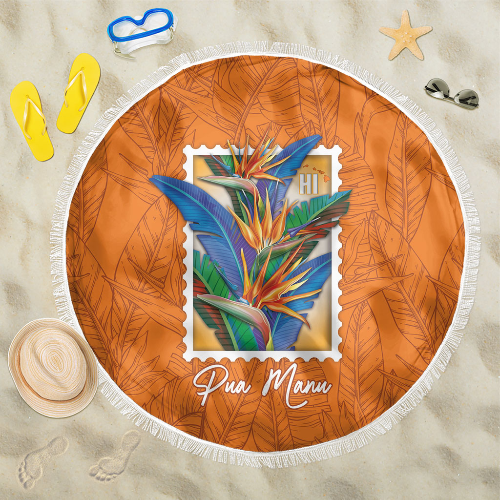 Aloha Hawaii Pua Manu Beach Blanket Hawaiian Bird of Paradise Flowers Stylized Stamp